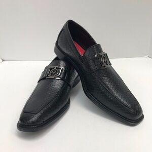 Bolano Men's Black Slip-on Loafers Exotic Snake Print Decorated Buckle Size 9